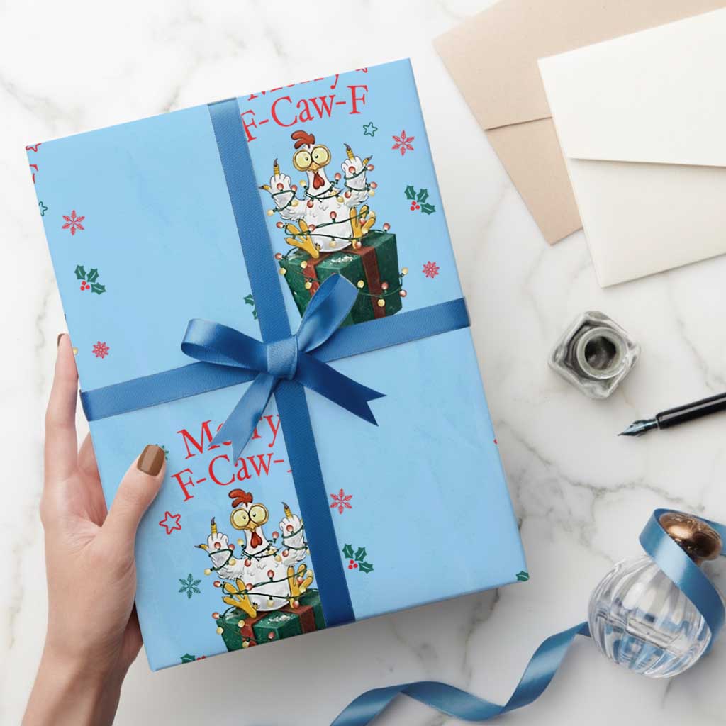 Merry F-Caw-F Chicken Wrapping Paper Roll Funny Christmas Gift - Wonder Print Shop