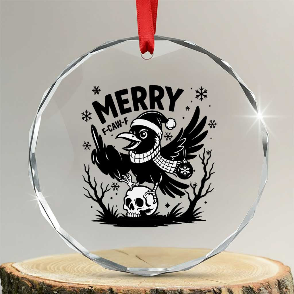 Merry F Caw F Christmas Raven Crystal Glass Ornament Funny Holiday Gift - Wonder Print Shop