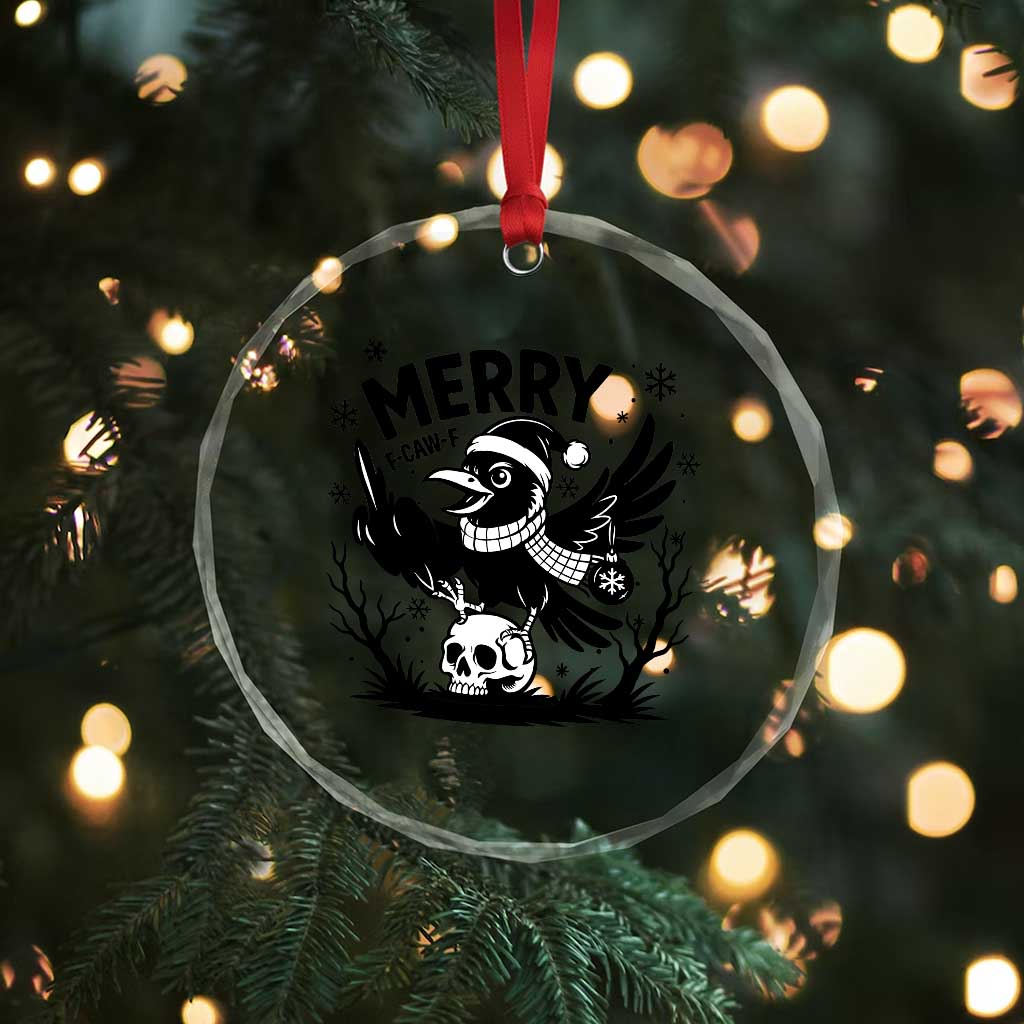 Merry F Caw F Christmas Raven Crystal Glass Ornament Funny Holiday Gift - Wonder Print Shop
