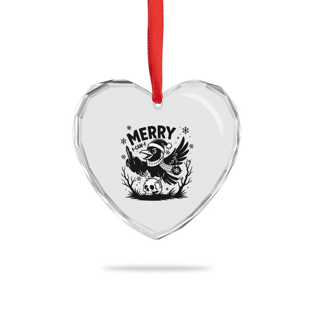 Merry F Caw F Christmas Raven Heart Crystal Glass Ornament Funny Holiday Gift - Wonder Print Shop