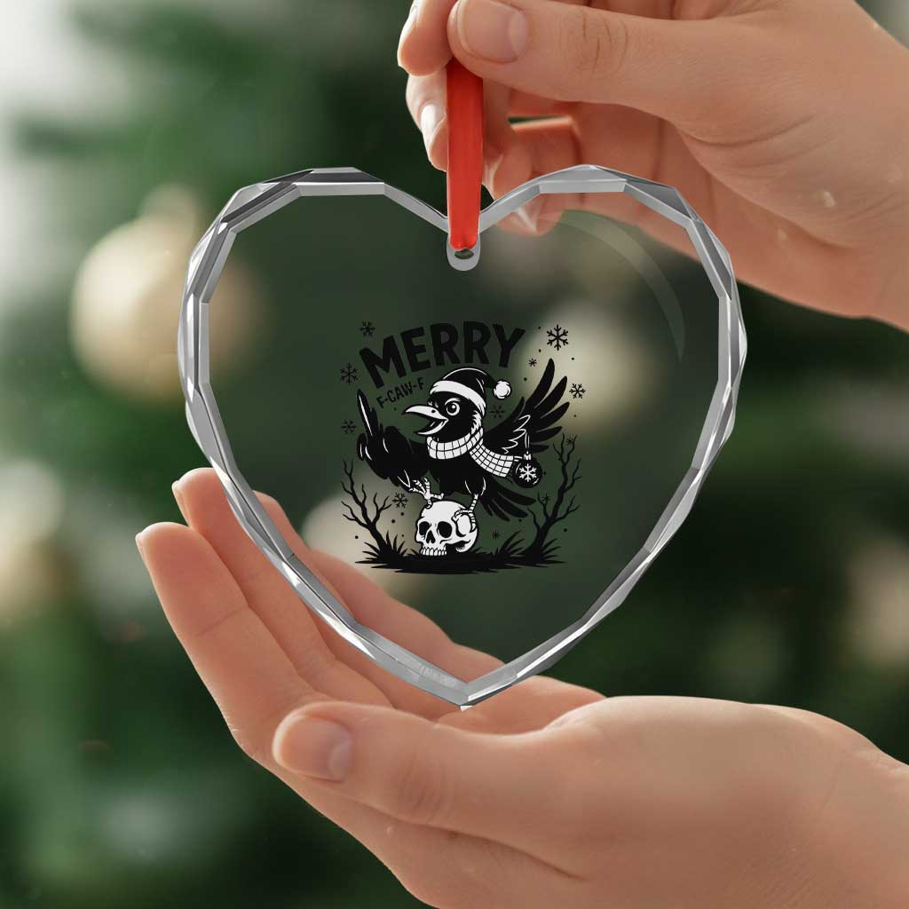 Merry F Caw F Christmas Raven Heart Crystal Glass Ornament Funny Holiday Gift - Wonder Print Shop