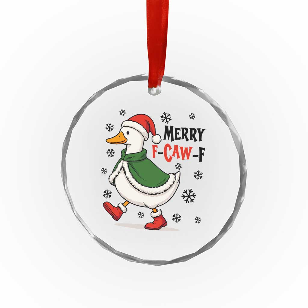 Merry F Caw F Duck Lover Crystal Glass Ornament Funny Christmas Gift - Wonder Print Shop