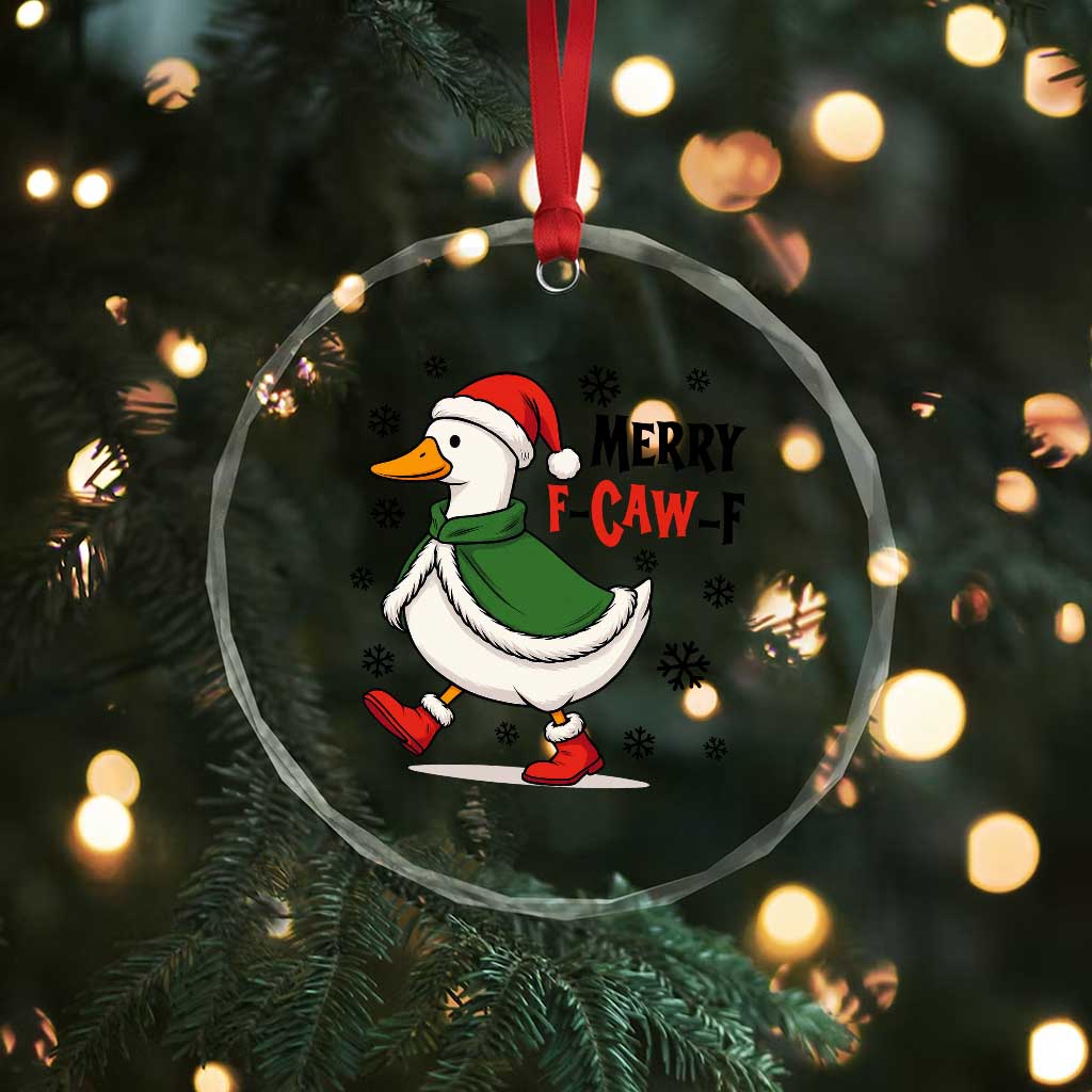 Merry F Caw F Duck Lover Crystal Glass Ornament Funny Christmas Gift - Wonder Print Shop