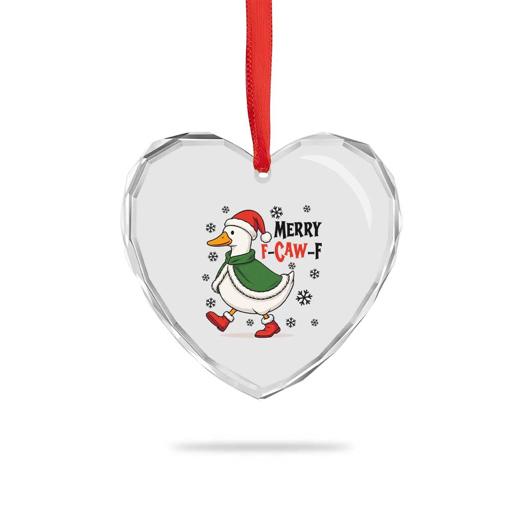 Merry F Caw F Duck Lover Heart Crystal Glass Ornament Funny Christmas Gift - Wonder Print Shop