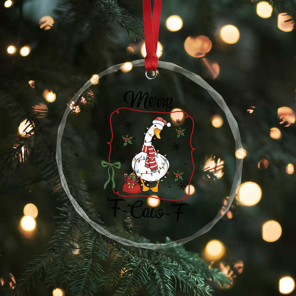 Merry F Caw F Duck Sarcastic Joke Gift Crystal Glass Ornament Funny Christmas Gift - Wonder Print Shop