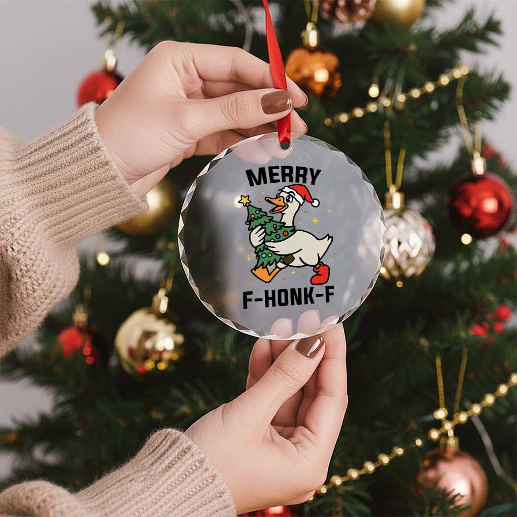 Merry F Caw F Goose Crystal Glass Ornament Funny Christmas Gift - Wonder Print Shop