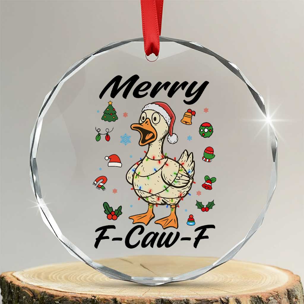 Merry F Caw F Goose Crystal Glass Ornament Funny Rebellious Christmas Gift - Wonder Print Shop