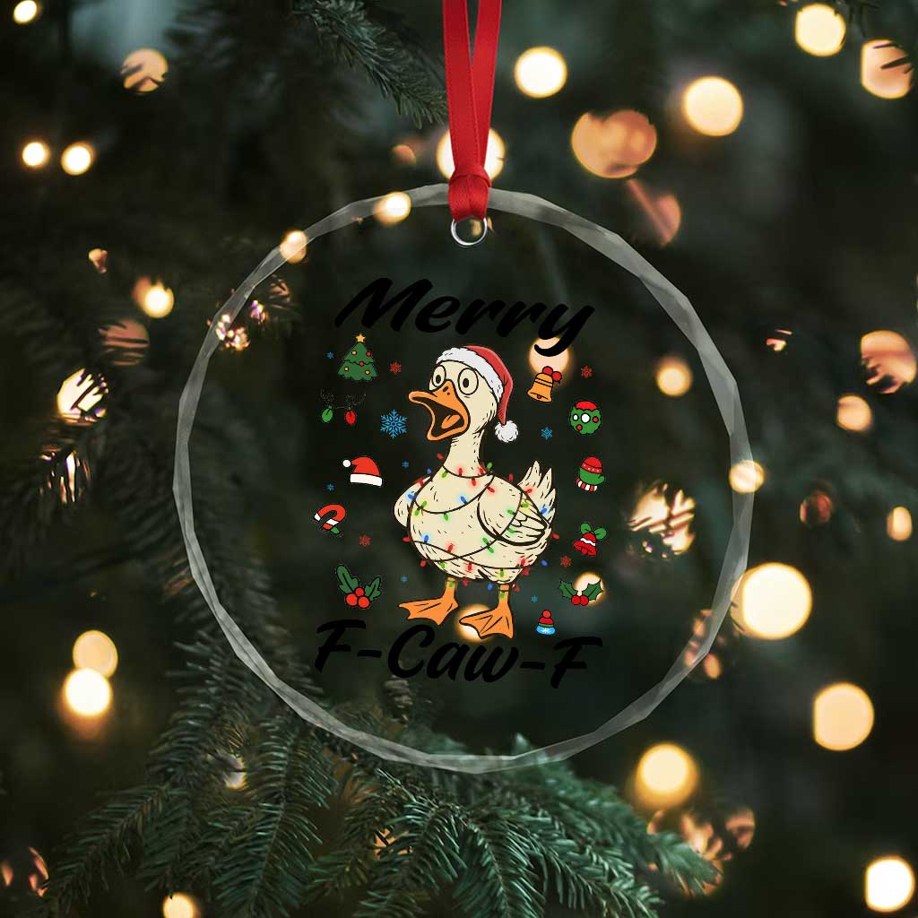 Merry F Caw F Goose Crystal Glass Ornament Funny Rebellious Christmas Gift - Wonder Print Shop