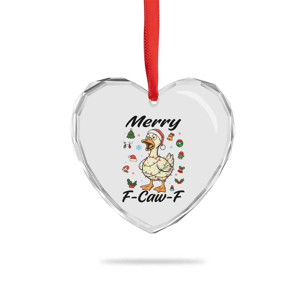 Merry F Caw F Goose Heart Crystal Glass Ornament Funny Rebellious Christmas Gift - Wonder Print Shop