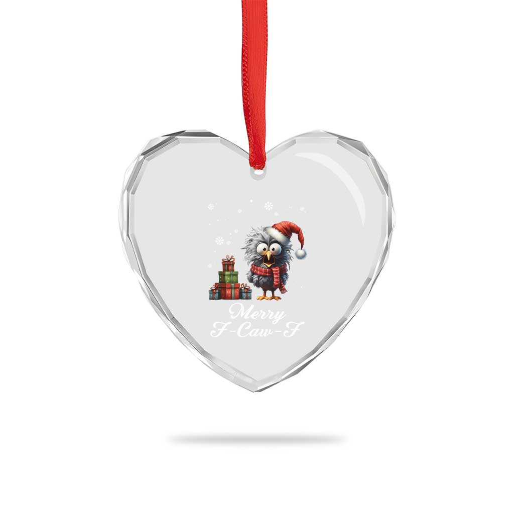 Merry F Caw F Raven Lover Heart Crystal Glass Ornament Funny Christmas Gift - Wonder Print Shop