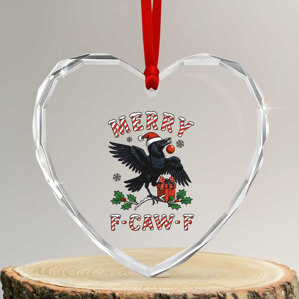 Merry F Caw F Raven Lover Heart Crystal Glass Ornament Funny Holidays Gift - Wonder Print Shop