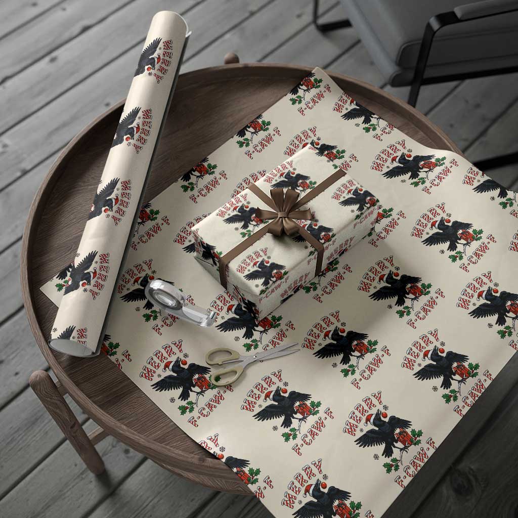 Merry F Caw F Raven Lover Wrapping Paper Roll Funny Holidays Gift - Wonder Print Shop
