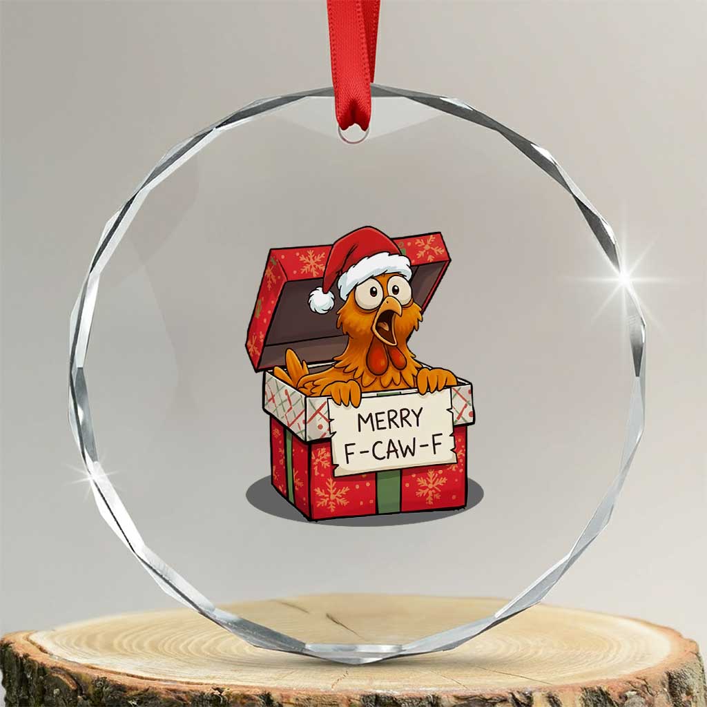 Merry F Caw F Santa Chicken Crystal Glass Ornament Funny Christmas Gift - Wonder Print Shop
