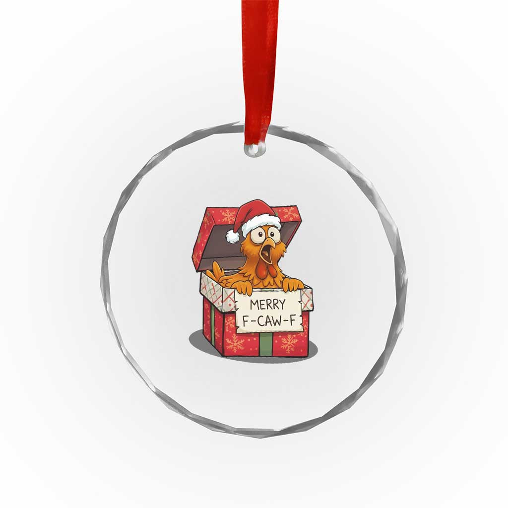 Merry F Caw F Santa Chicken Crystal Glass Ornament Funny Christmas Gift - Wonder Print Shop