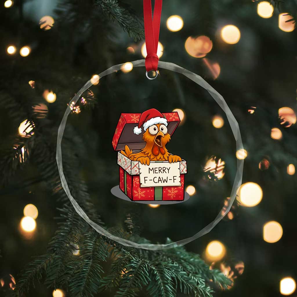 Merry F Caw F Santa Chicken Crystal Glass Ornament Funny Christmas Gift - Wonder Print Shop