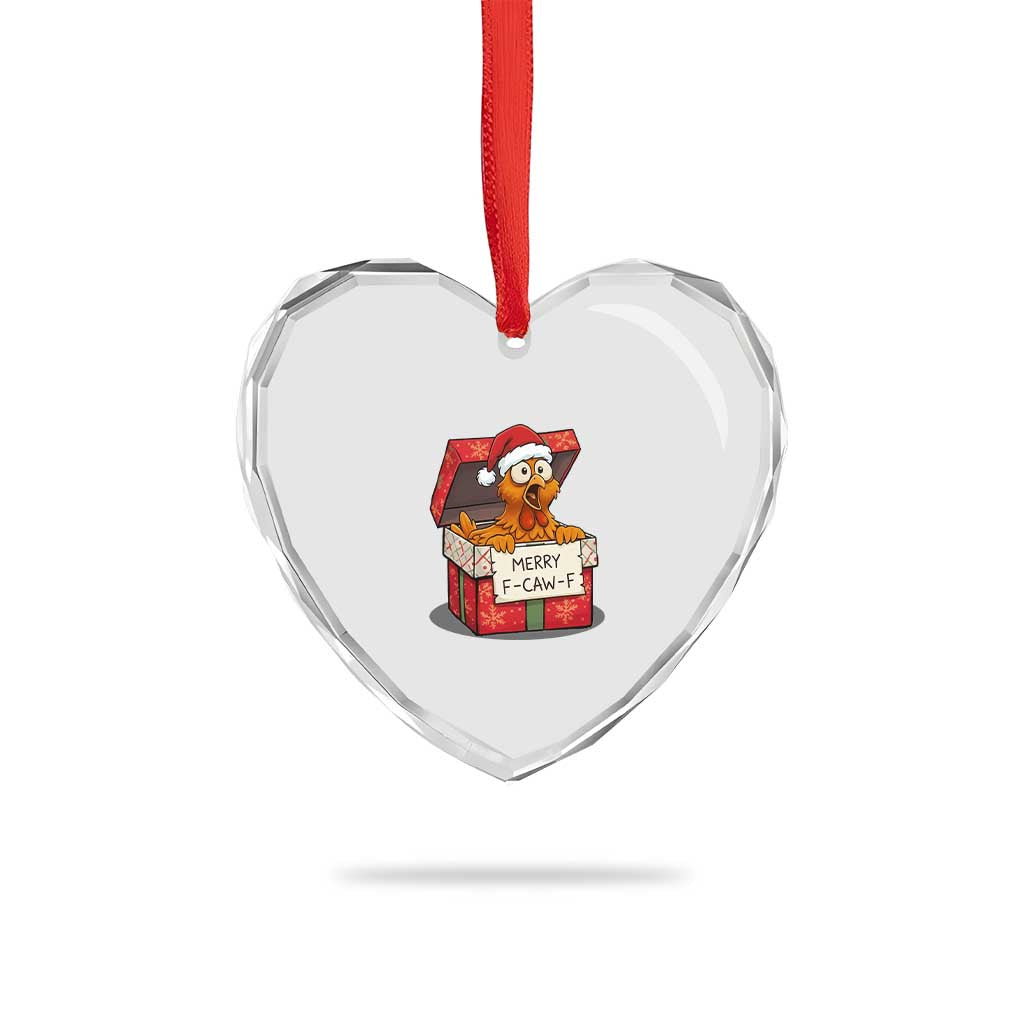 Merry F Caw F Santa Chicken Heart Crystal Glass Ornament Funny Christmas Gift - Wonder Print Shop