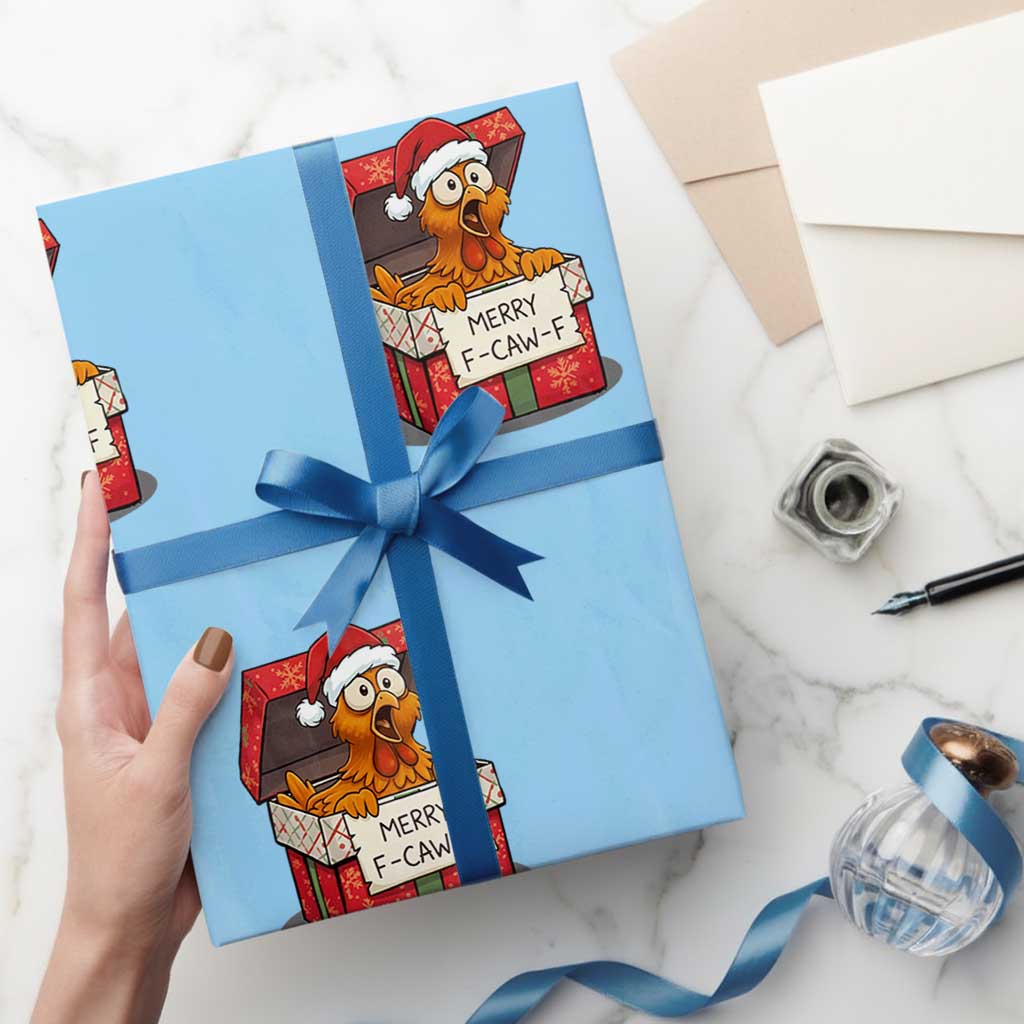 Merry F Caw F Santa Chicken Wrapping Paper Roll Funny Christmas Gift - Wonder Print Shop