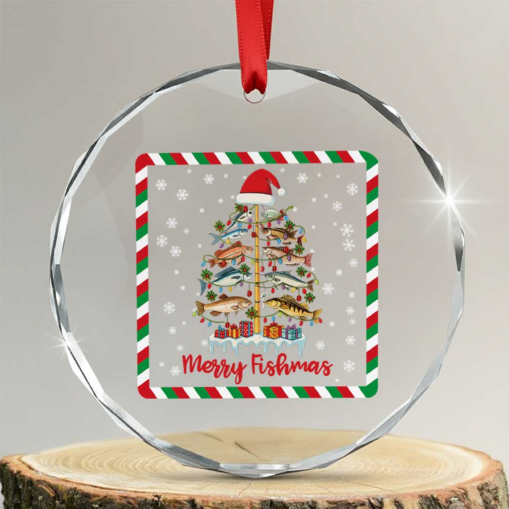 Merry Fishmas Crystal Glass Ornament Funny Xmas Fishing Lover Gift - Wonder Print Shop