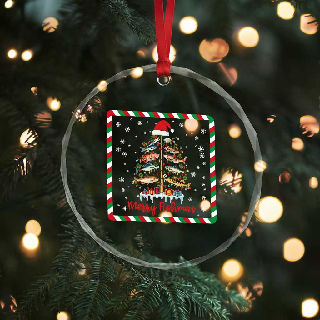 Merry Fishmas Crystal Glass Ornament Funny Xmas Fishing Lover Gift TS12