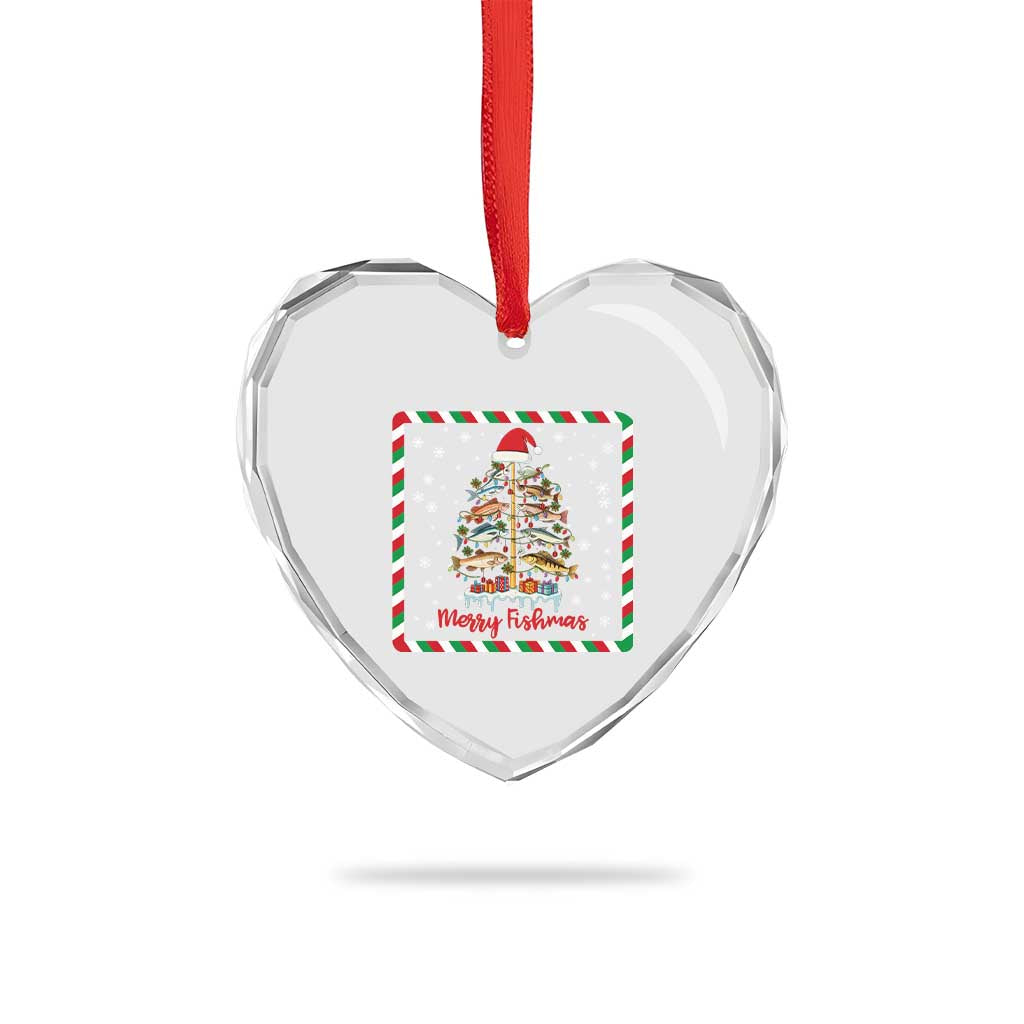 Merry Fishmas Heart Crystal Glass Ornament Funny Xmas Fishing Lover Gift - Wonder Print Shop