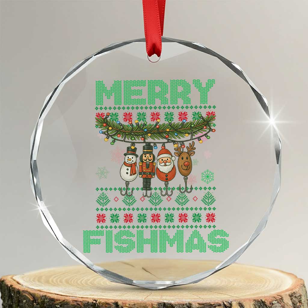 Merry Fishmas Ugly Sweater Crystal Glass Ornament Funny Fishing Holiday Gift - Wonder Print Shop