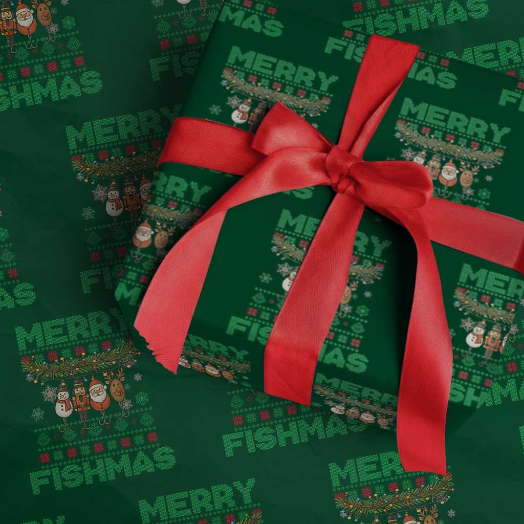 Merry Fishmas Ugly Sweater Wrapping Paper Roll Funny Fishing Holiday Gift - Wonder Print Shop