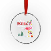 Merry Flocking Xmas Pink Flamingo Crystal Glass Ornament TS09