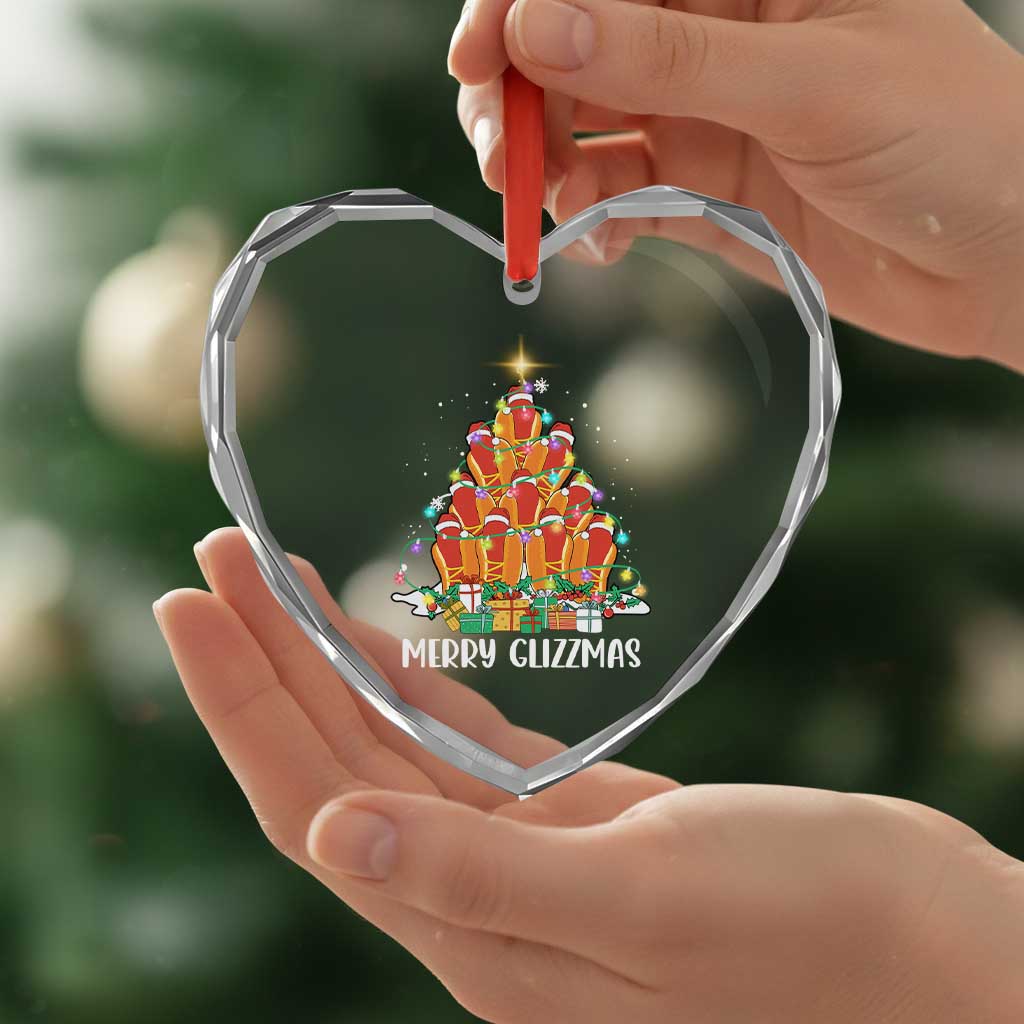 Merry Glizzmas Heart Crystal Glass Ornament Funny Hotdog Christmas Tree - Wonder Print Shop