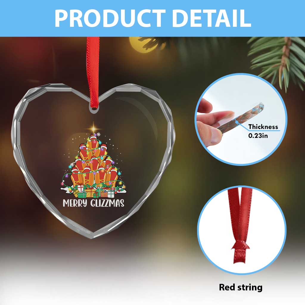 Merry Glizzmas Heart Crystal Glass Ornament Funny Hotdog Christmas Tree - Wonder Print Shop