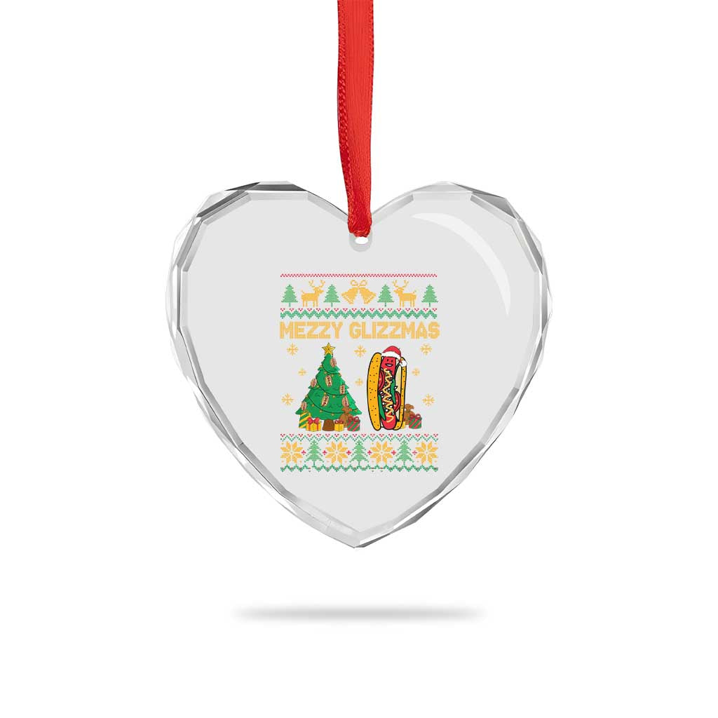 Merry Glizzmas Heart Crystal Glass Ornament Funny Hotdog Xmas Tree Hot Ugly Christmas - Wonder Print Shop
