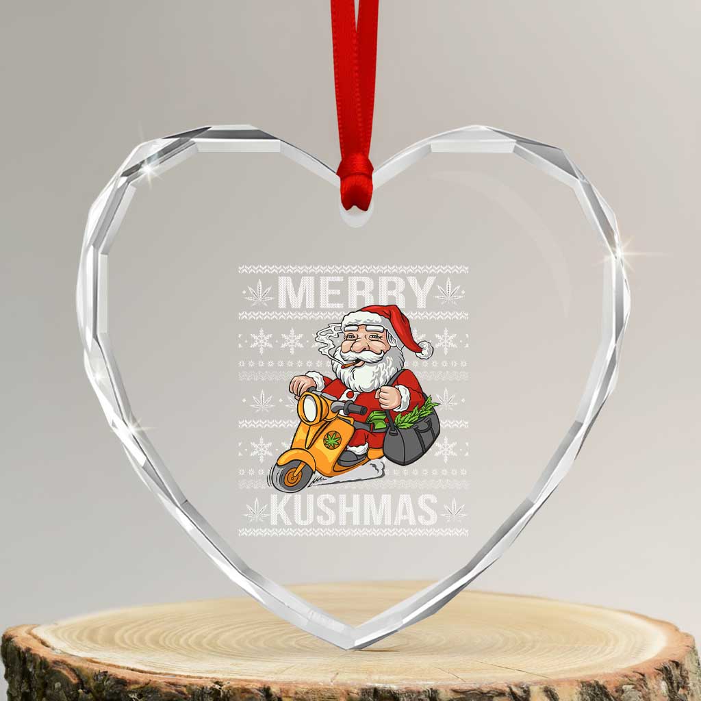 Merry Kushmas Heart Crystal Glass Ornament Ugly Santa Smoking Cannabis Weed 420 Xmas - Wonder Print Shop