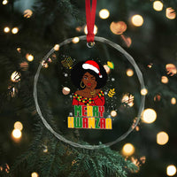 Merry Kwanzaa African American Girl Santa Hat Crystal Glass Ornament Christmas Gift - Wonder Print Shop