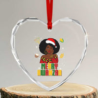 Merry Kwanzaa African American Girl Santa Hat Heart Crystal Glass Ornament Christmas Gift - Wonder Print Shop