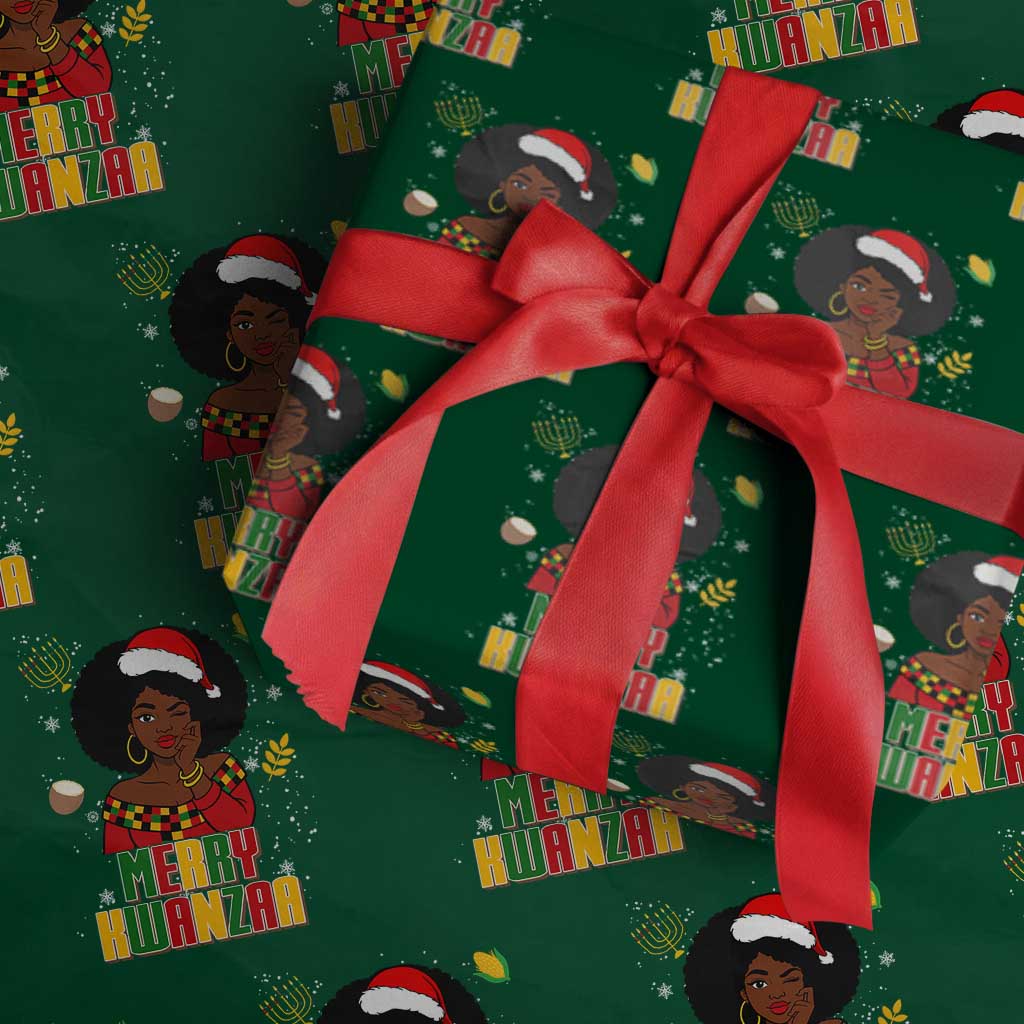 Merry Kwanzaa African American Girl Santa Hat Wrapping Paper Roll Christmas Gift - Wonder Print Shop