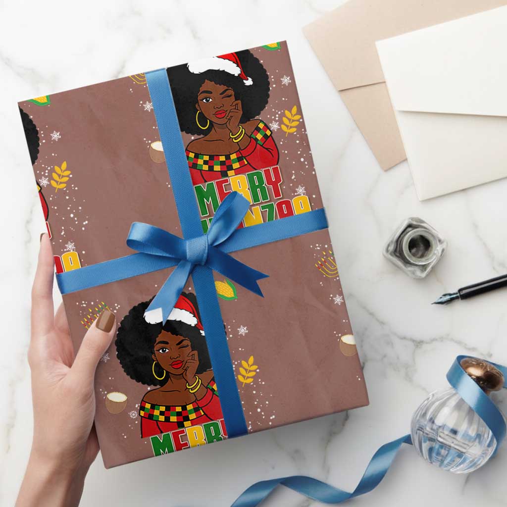 Merry Kwanzaa African American Girl Santa Hat Wrapping Paper Roll Christmas Gift - Wonder Print Shop