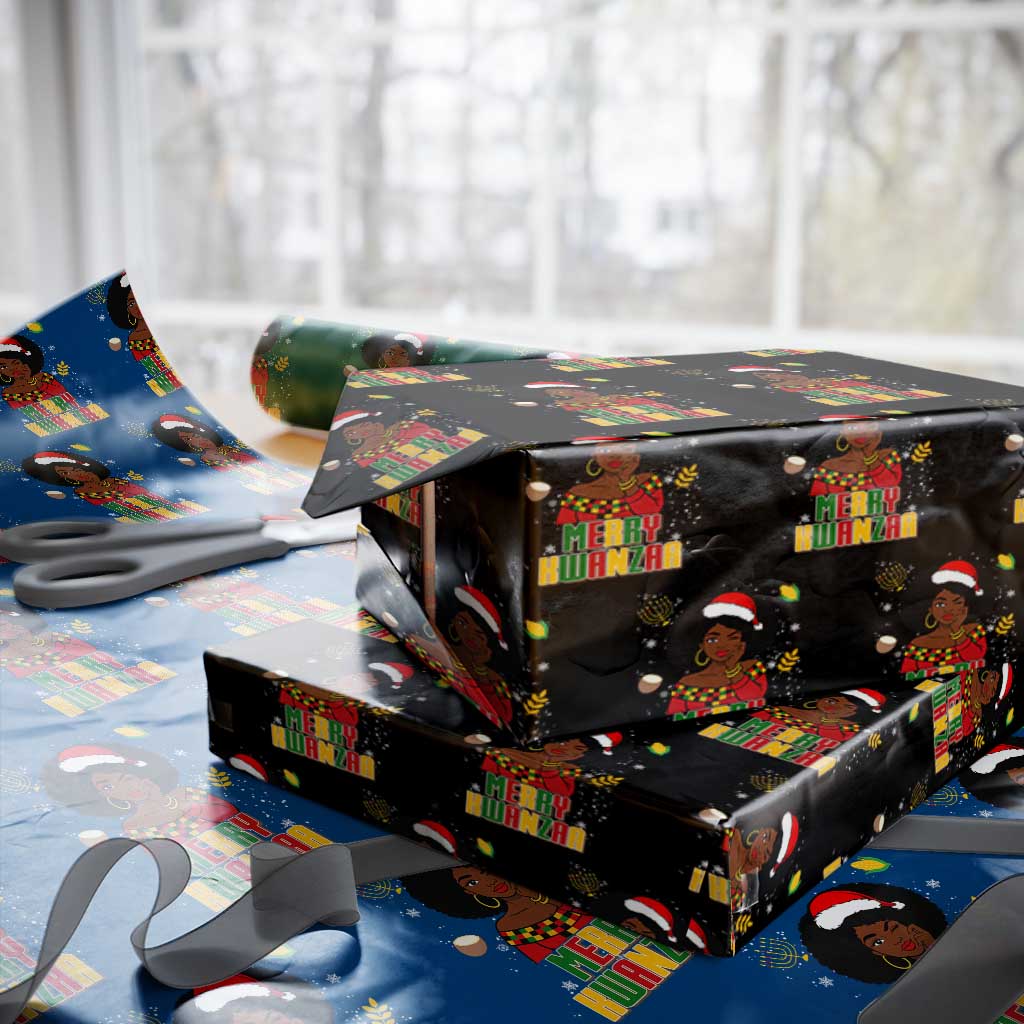 Merry Kwanzaa African American Girl Santa Hat Wrapping Paper Roll Christmas Gift - Wonder Print Shop