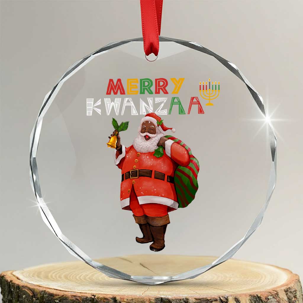 Merry Kwanzaa African American Xmas Santa Crystal Glass Ornament TS09