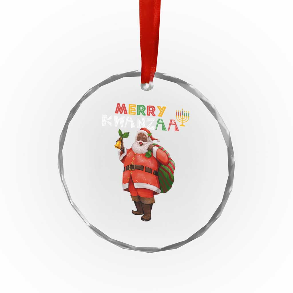 Merry Kwanzaa African American Xmas Santa Crystal Glass Ornament TS09