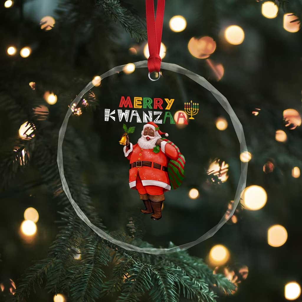 Merry Kwanzaa African American Xmas Santa Crystal Glass Ornament TS09