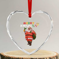 Merry Kwanzaa African American Xmas Santa Heart Crystal Glass Ornament - Wonder Print Shop
