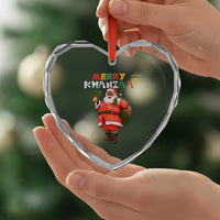 Merry Kwanzaa African American Xmas Santa Heart Crystal Glass Ornament - Wonder Print Shop