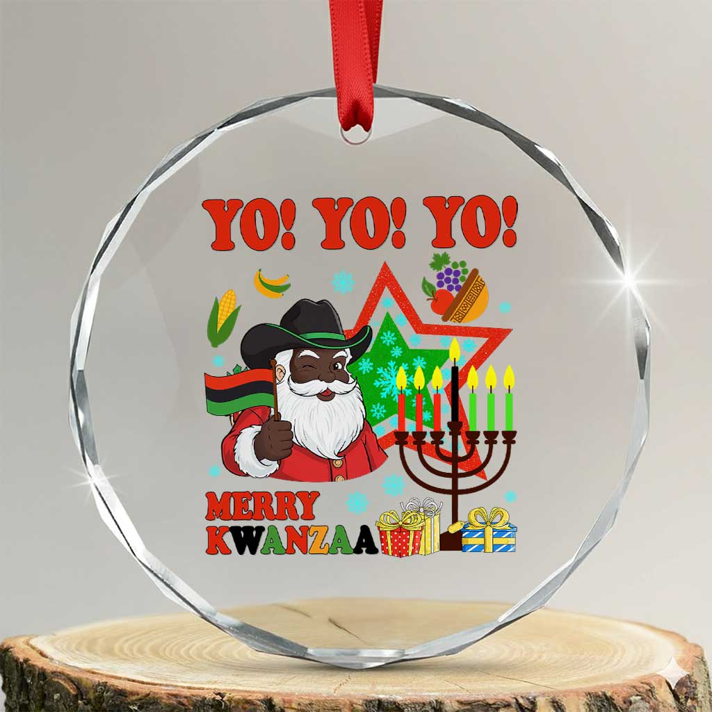 Merry Kwanzaa Black Santa Cowboy Crystal Glass Ornament African Heritage Celebration Gift - Wonder Print Shop