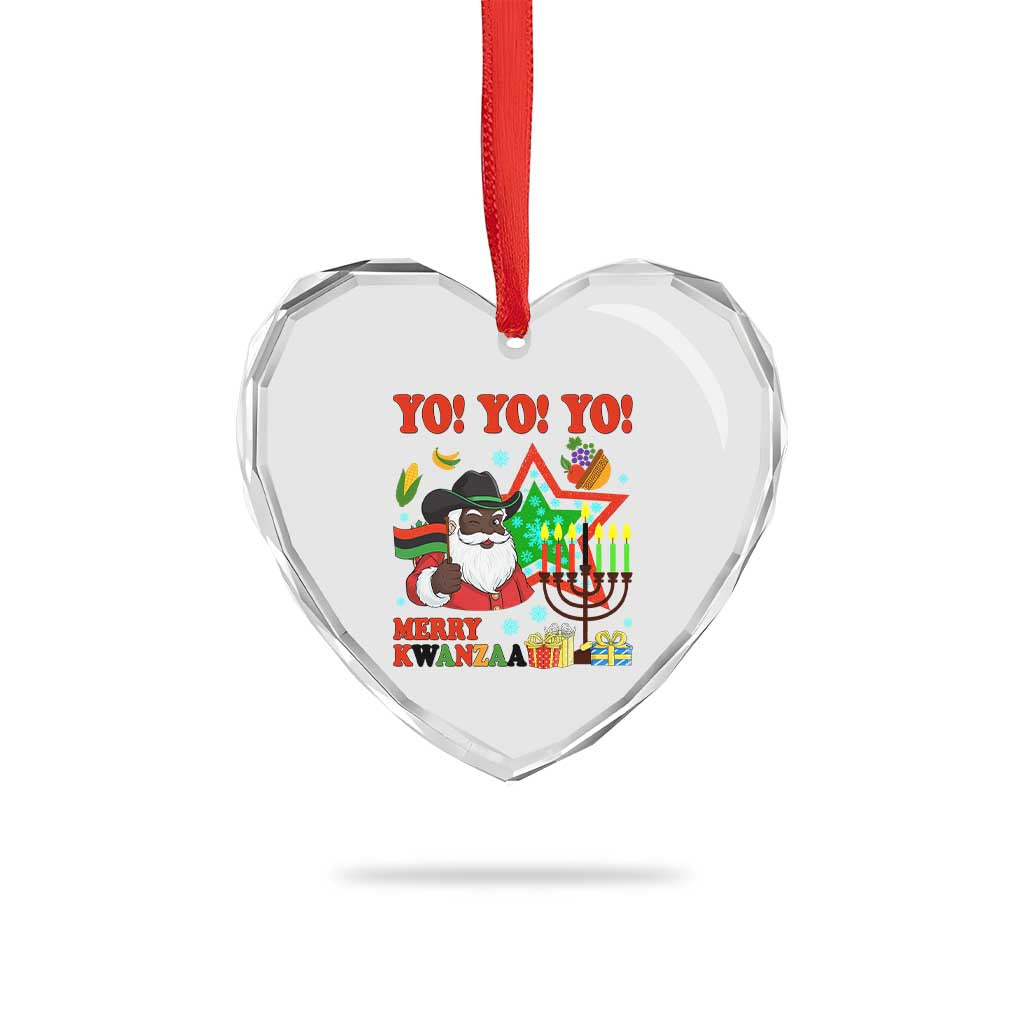Merry Kwanzaa Black Santa Cowboy Heart Crystal Glass Ornament African Heritage Celebration Gift - Wonder Print Shop