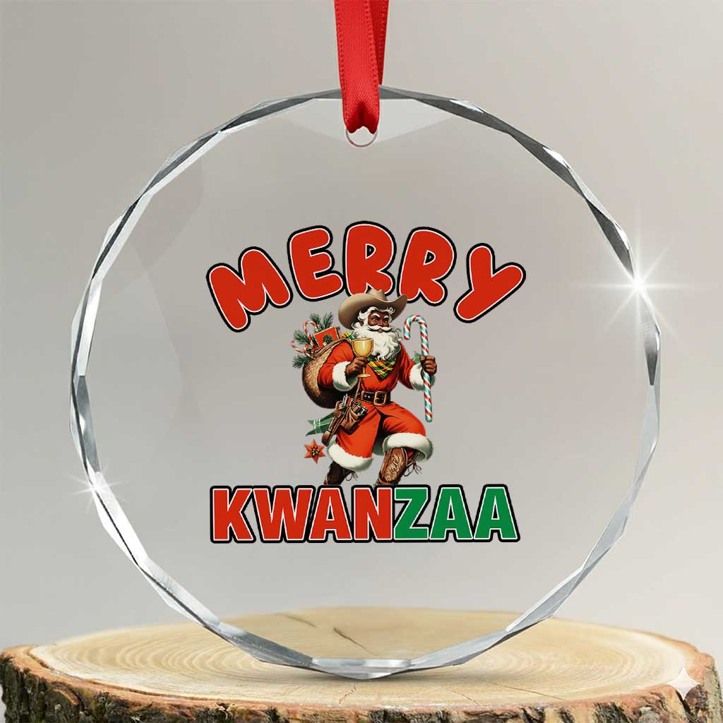 Merry Kwanzaa Cowboy Black Santa Crystal Glass Ornament African American Christmas Gift - Wonder Print Shop