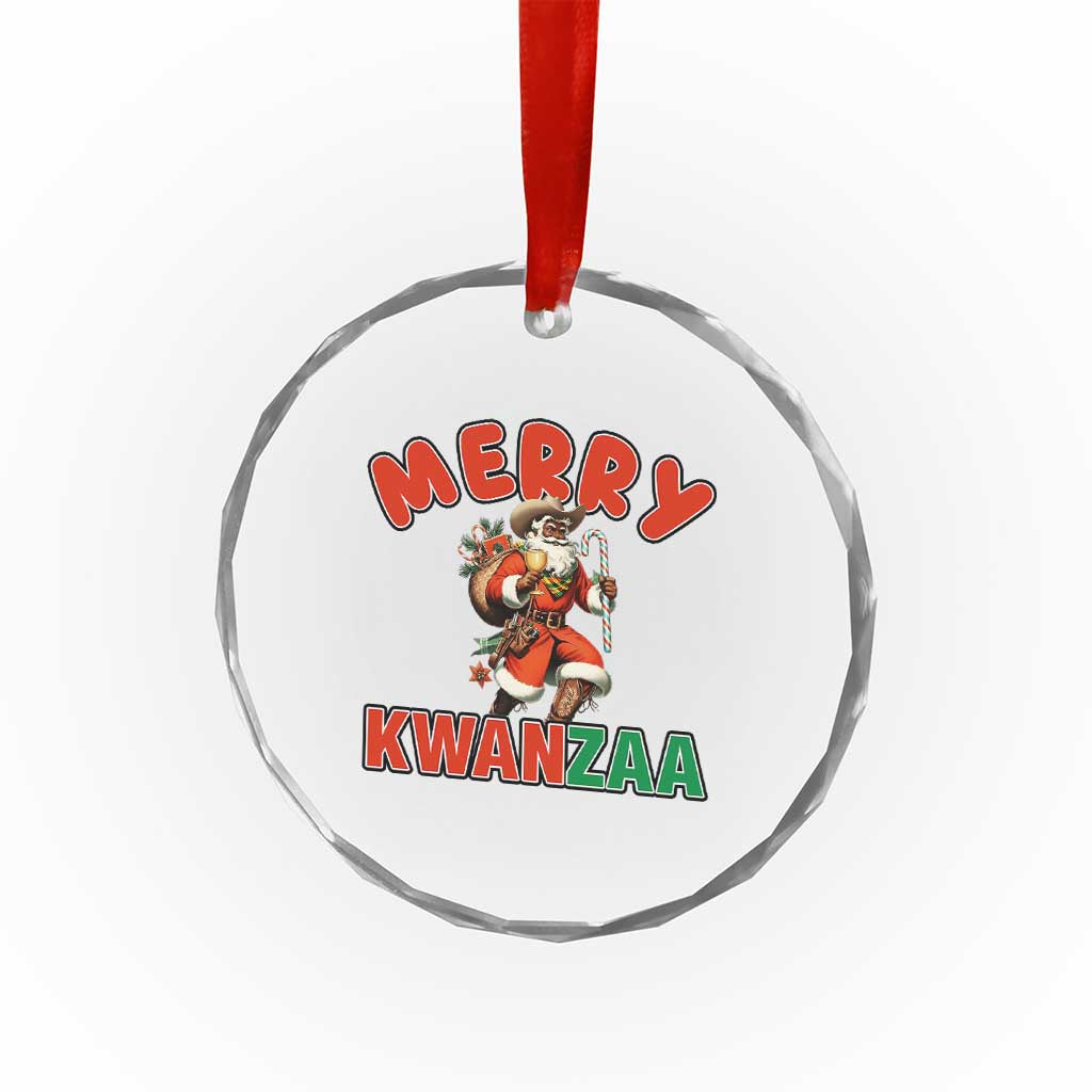 Merry Kwanzaa Cowboy Black Santa Crystal Glass Ornament African American Christmas Gift - Wonder Print Shop