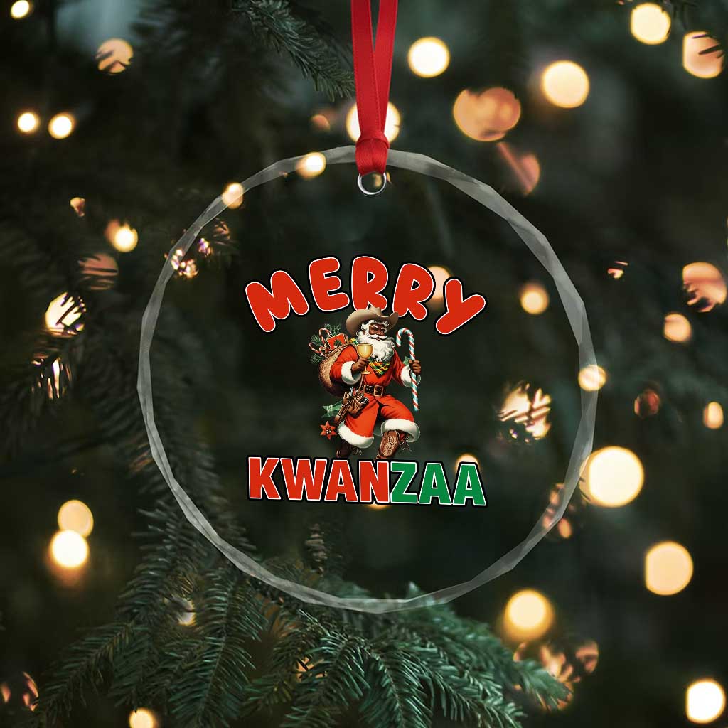 Merry Kwanzaa Cowboy Black Santa Crystal Glass Ornament African American Christmas Gift - Wonder Print Shop