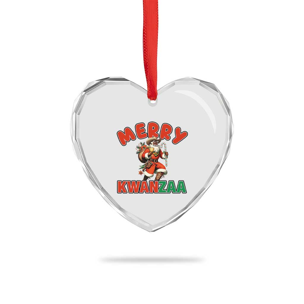 Merry Kwanzaa Cowboy Black Santa Heart Crystal Glass Ornament African American Christmas Gift - Wonder Print Shop