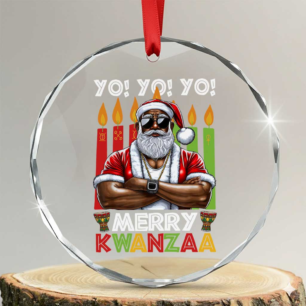 Merry Kwanzaa Crystal Glass Ornament African American Santa Black Christmas - Wonder Print Shop