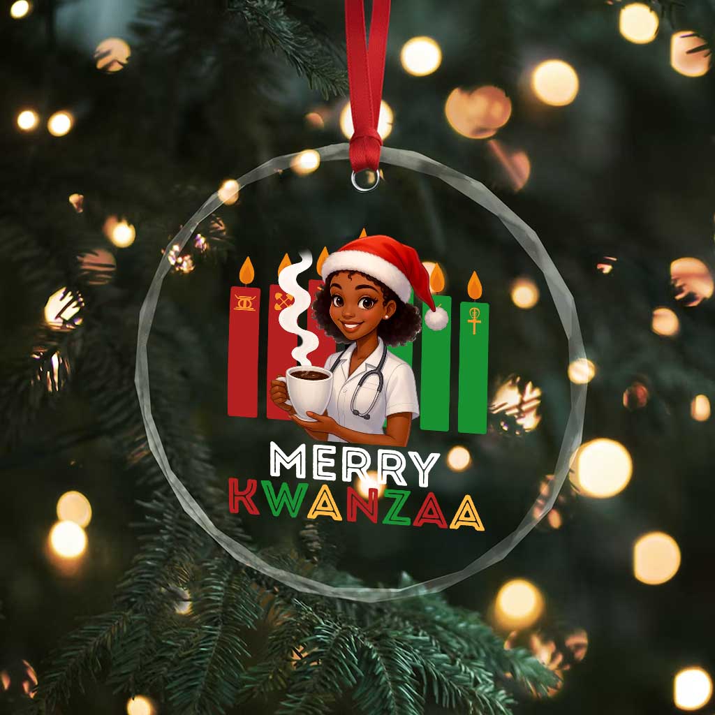 Merry Kwanzaa Crystal Glass Ornament Nurse African American Holiday Celebration Gift - Wonder Print Shop