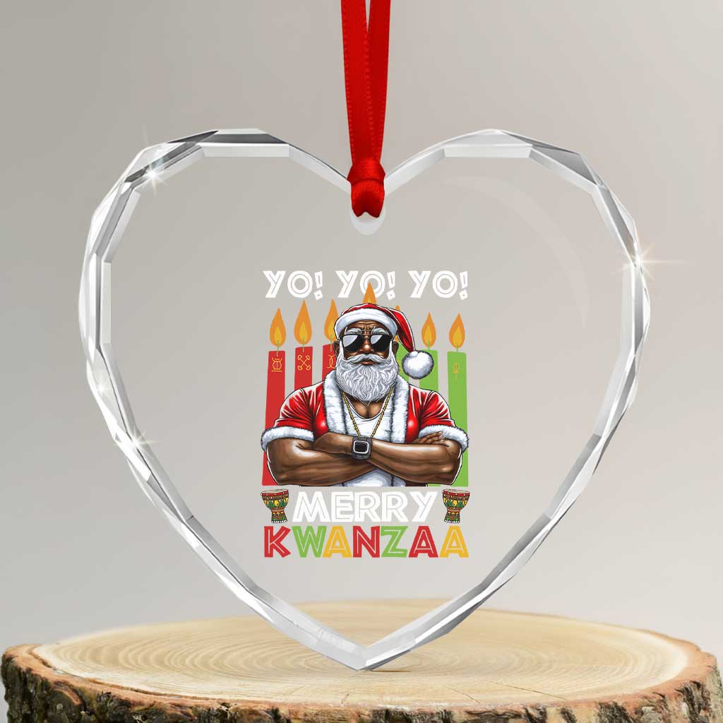 Merry Kwanzaa Heart Crystal Glass Ornament African American Santa Black Christmas - Wonder Print Shop